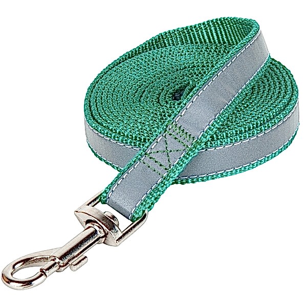 Поводок зеленый 1,5 см 1,5 м светоотражающая лента	