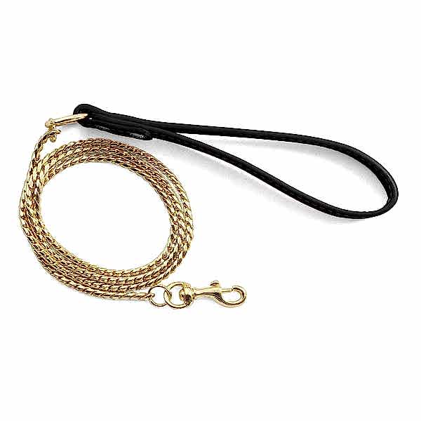 Цепь-поводок с кож.ручкой "Змейка" золото 3*1100мм