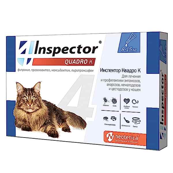 Inspector Quadro капли от вн. и внут. паразит д/кош 8 - 15 кг