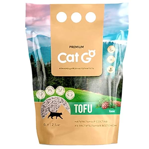 Наполнитель д/кош.туалета Cat Go TOFU Комкующийся ТОФУ Хвоя 6л (2,5кг)