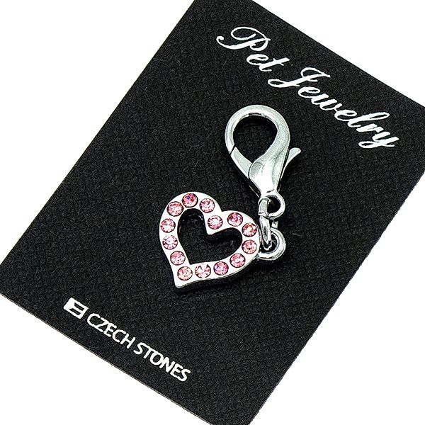 Медальон-адресник д/собак метал.Сердце стразы розовые