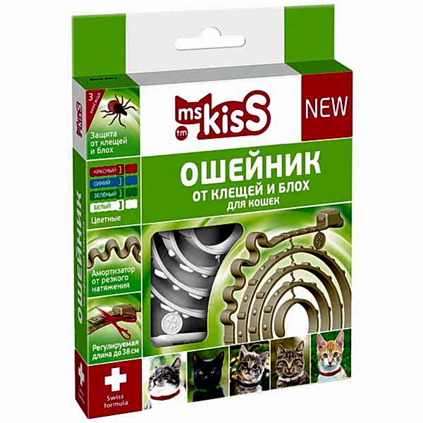 Ms.Kiss д/кошек 38см ошейник репеллентный белый