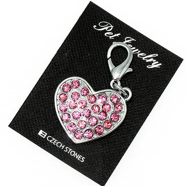 Медальон-адресник д/собак метал.Сердце стразы розовые