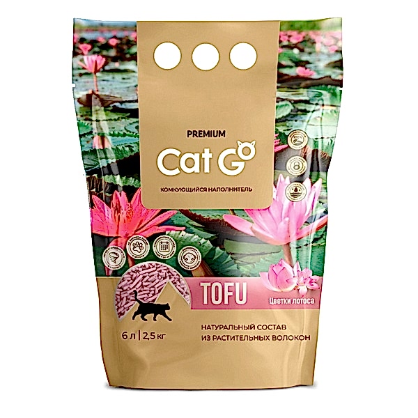 Наполнитель д/кош.туалета Cat Go TOFU Комкующийся ТОФУ Лотос 6л (2,5кг)