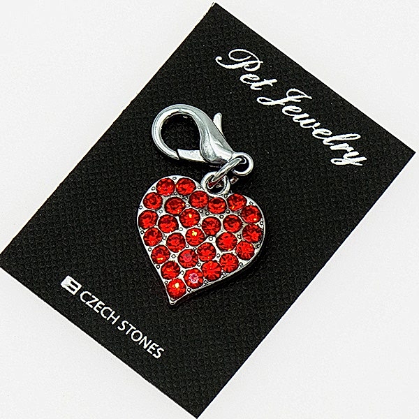 Медальон-адресник д/собак метал.Сердце стразы красные