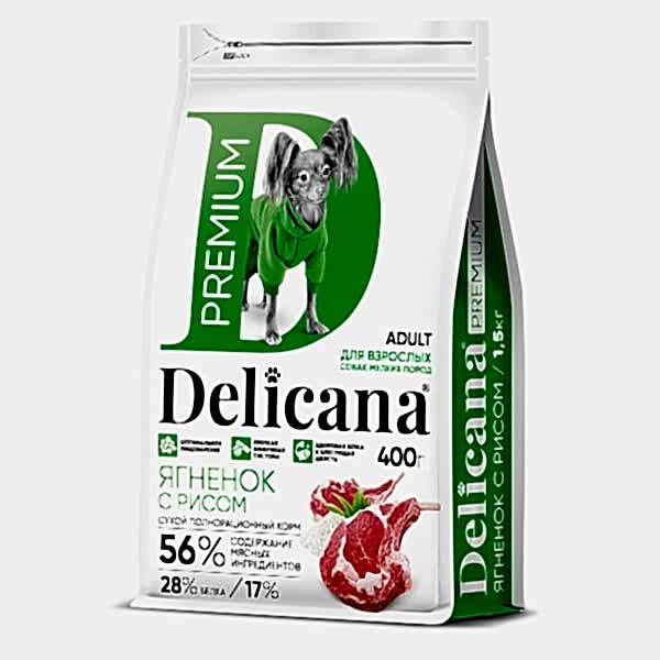 Delicana сухой полнорационный корм для взрослых собак мелких пород с ягненком и рисом 400 г
