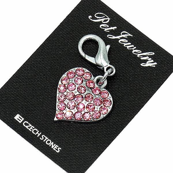 Медальон-адресник д/собак метал.Сердце стразы розовые