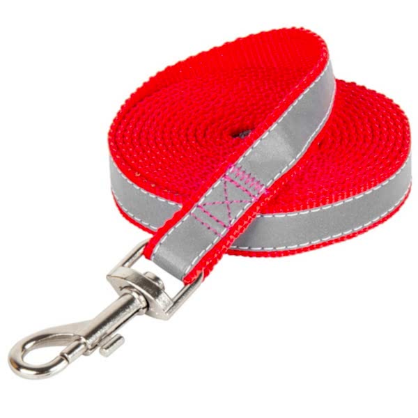 Поводок красный 2,5 см 1,5 м светоотражающая лента	