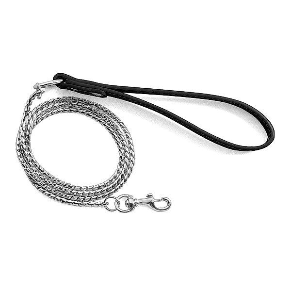 Цепь-поводок с кож.ручкой "Змейка" серебро